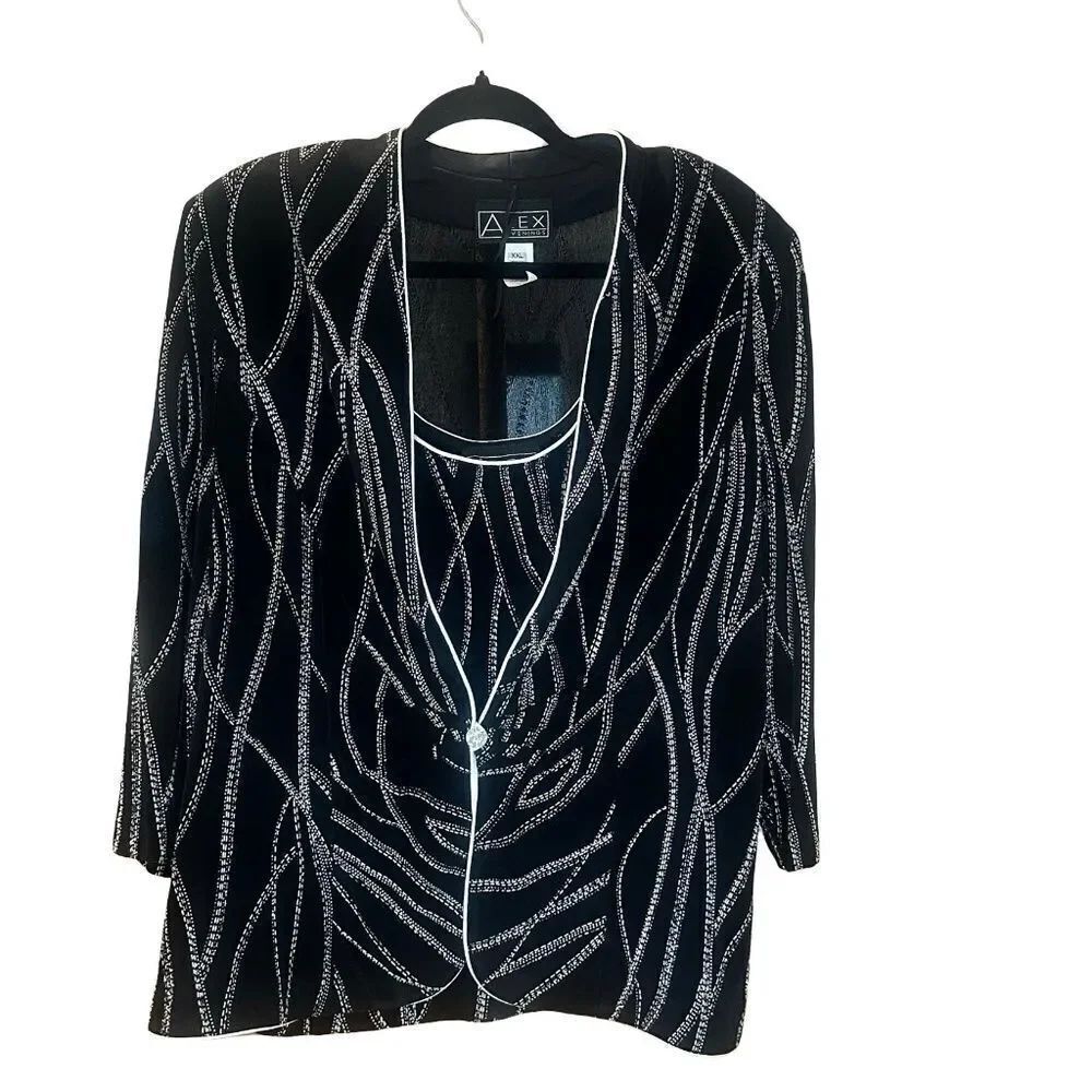 Alex Evenings Woman's 2pc Elegant Tank Top & Jacket Black Embellished 2XL